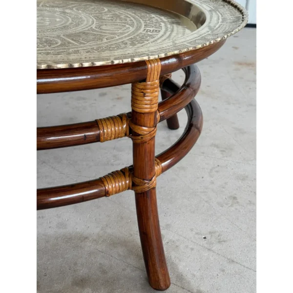 Mid-20th Century Restored Rattan and Etched Brass Tray Coffee Table – Attributed to Ficks Reed - Image 12