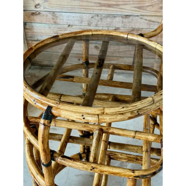 Mid-20th Century Restored Rattan Settee With Built-in Side Table and New Custom Upholstery - Image 7