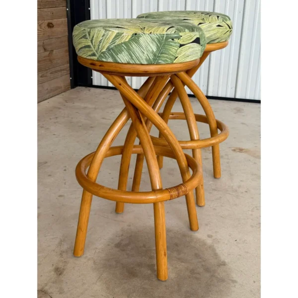Mid-20th Century Swivel Twist Rattan Barstools in the Manner of Paul Frankl — Pair - Image 5