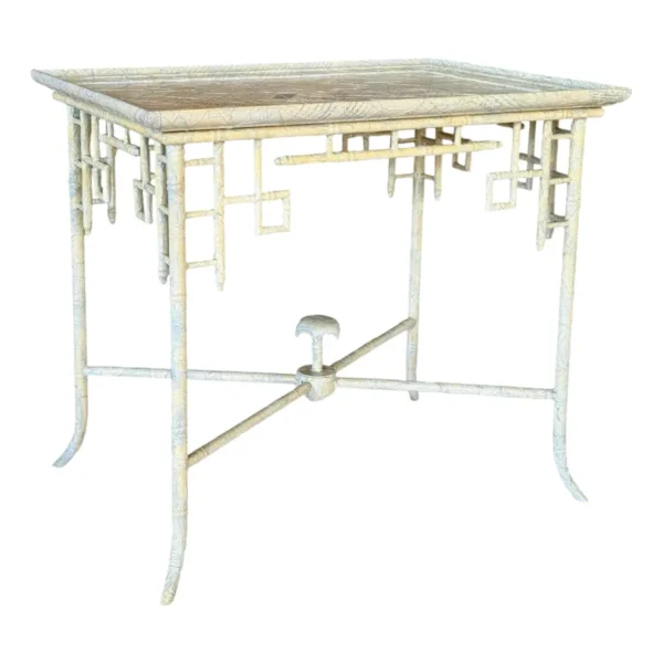 Monumental Faux Bamboo Fretwork Regency Chinoiserie Side Table by Century Furniture - Image 2