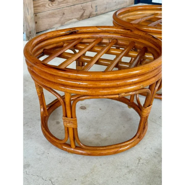 Pair of Late 20th Century Bent Rattan Ottoman Footstools - Image 4