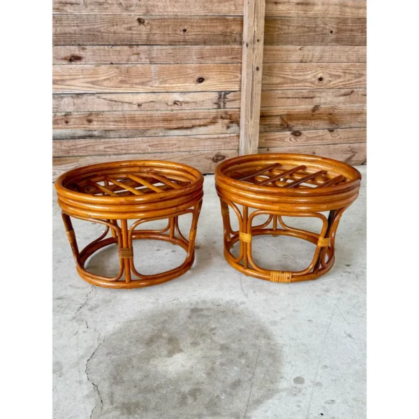 Pair of Late 20th Century Bent Rattan Ottoman Footstools - Image 8