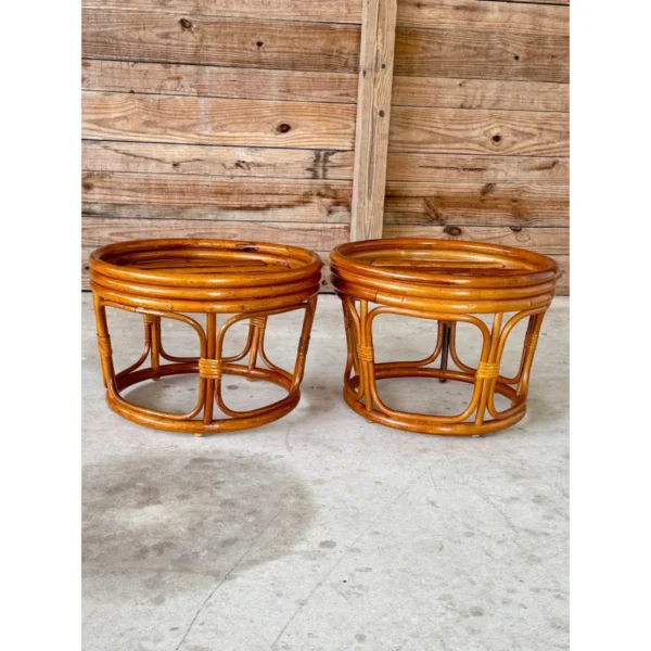 Pair of Late 20th Century Bent Rattan Ottoman Footstools - Image 11