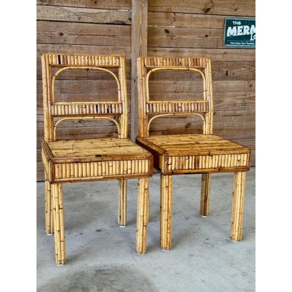 Pair of Mid-20th Century Organic Modern Refinished Split Rattan Side Chairs - Image 4
