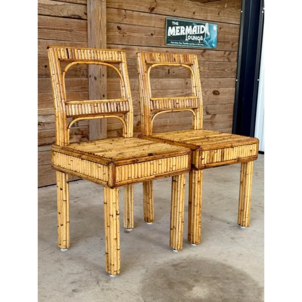 Pair of Mid-20th Century Organic Modern Refinished Split Rattan Side Chairs - Image 7