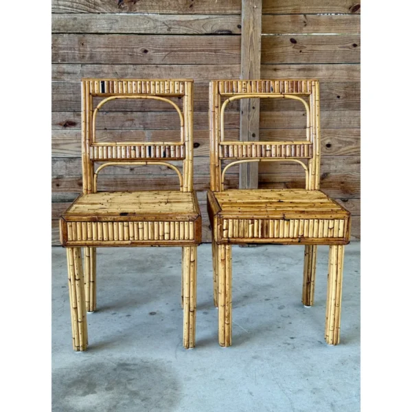Pair of Mid-20th Century Organic Modern Refinished Split Rattan Side Chairs - Image 11