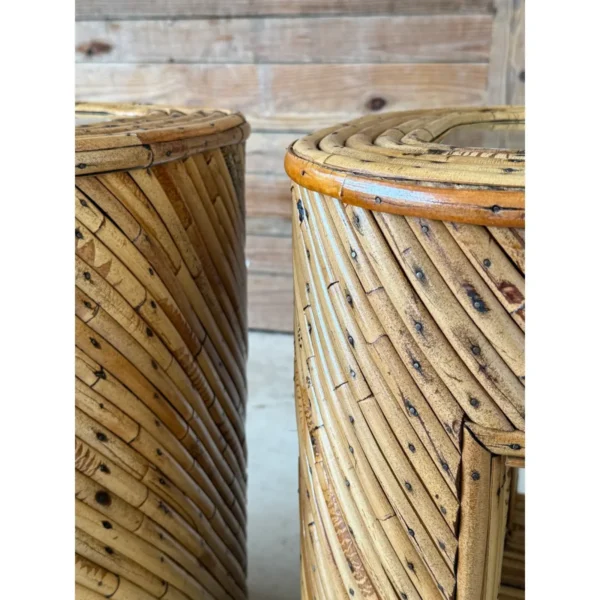 Pair of Mid-20th Century Organic Modern Refinished Split Rattan Side Tables With Inset Glass Tops - Image 13