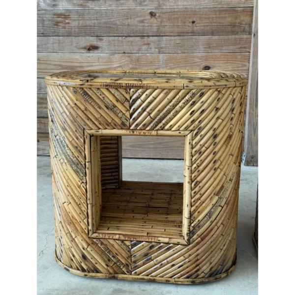 Pair of Mid-20th Century Organic Modern Refinished Split Rattan Side Tables With Inset Glass Tops - Image 12