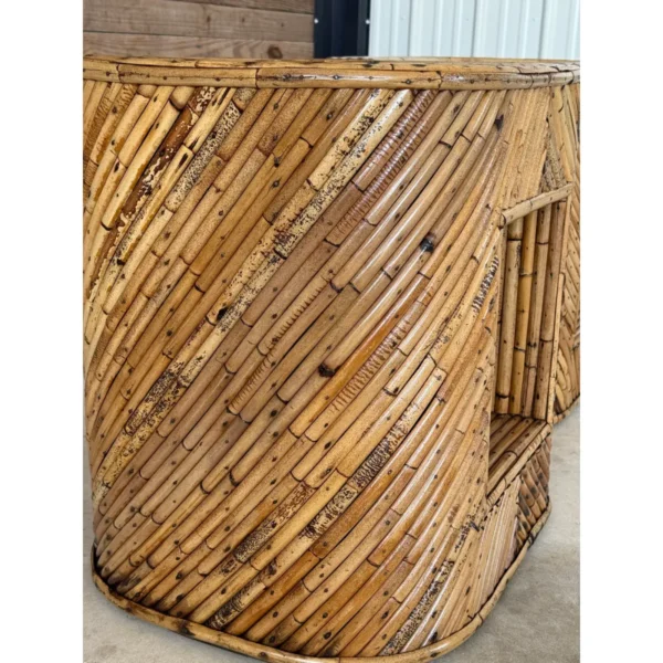 Pair of Mid-20th Century Organic Modern Refinished Split Rattan Side Tables With Inset Glass Tops - Image 11