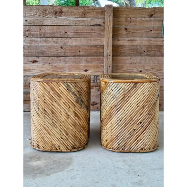 Pair of Mid-20th Century Organic Modern Refinished Split Rattan Side Tables With Inset Glass Tops - Image 9