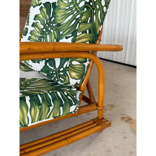 Pair of Mid-20th Century Restored Bent Rattan Lounge Chairs With Tropical Upholstery - Image 7