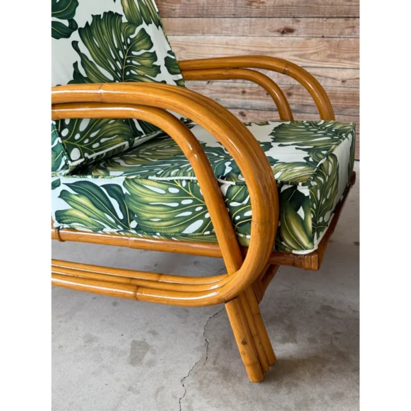 Pair of Mid-20th Century Restored Bent Rattan Lounge Chairs With Tropical Upholstery - Image 6
