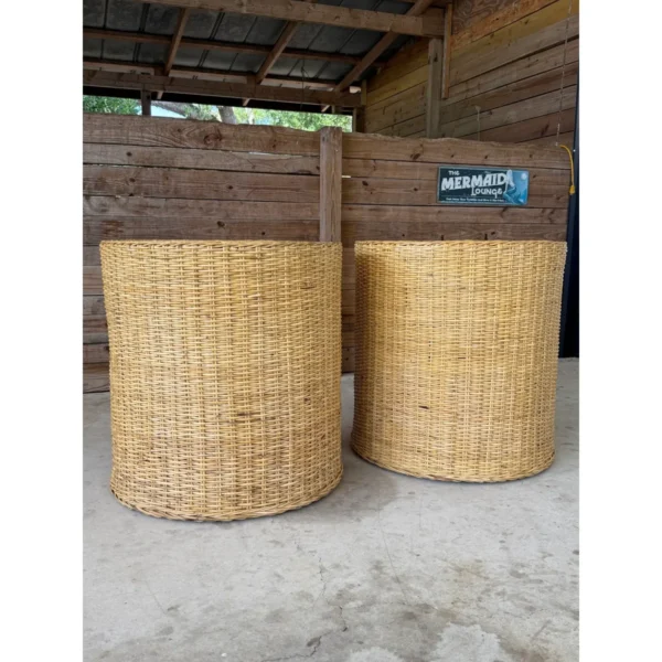 Pair of Monumental Coastal Organic Modern Rattan Weave Dining Table Bases by Wicker Works - Image 12