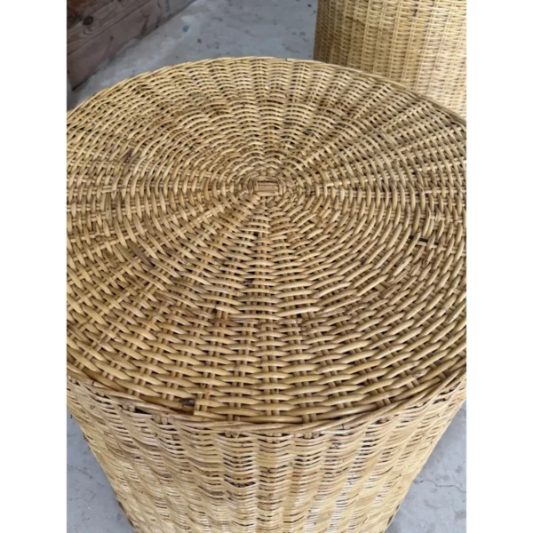 Pair of Monumental Coastal Organic Modern Rattan Weave Dining Table Bases by Wicker Works - Image 6