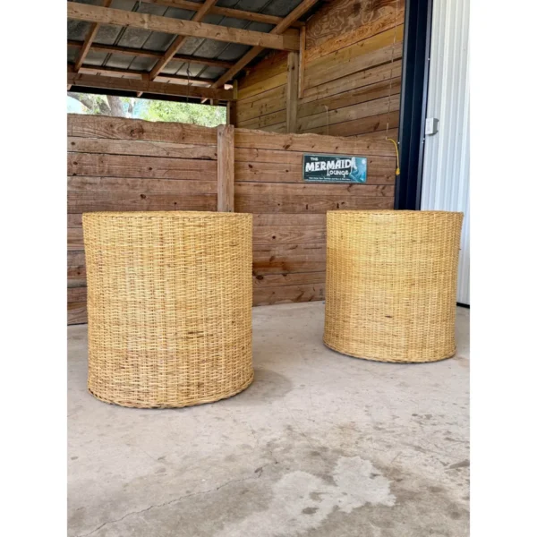Pair of Monumental Coastal Organic Modern Rattan Weave Dining Table Bases by Wicker Works - Image 10