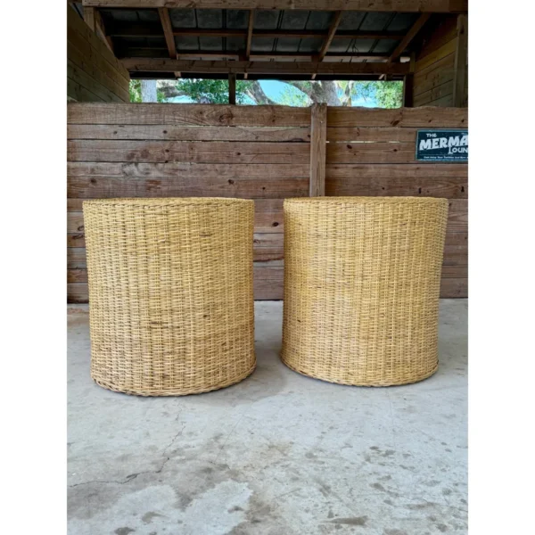 Pair of Monumental Coastal Organic Modern Rattan Weave Dining Table Bases by Wicker Works - Image 11