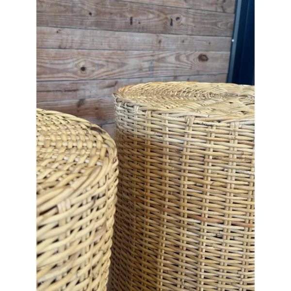 Pair of Vintage Organic Modern Coastal Wicker Works Woven Rattan Side Tables - Image 5