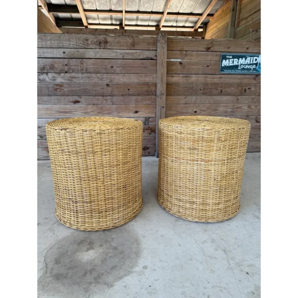 Pair of Vintage Organic Modern Coastal Wicker Works Woven Rattan Side Tables - Image 4