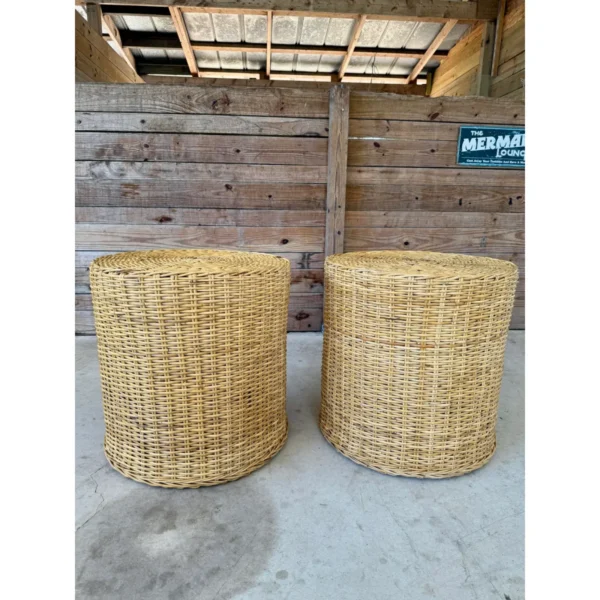Pair of Vintage Organic Modern Coastal Wicker Works Woven Rattan Side Tables - Image 10