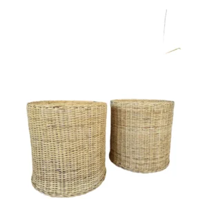 Pair of Vintage Organic Modern Coastal Wicker Works Woven Rattan Side Tables