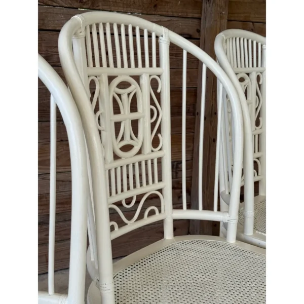 Pair of Vintage Painted Rattan Chippendale Style High Back Chairs With Cane Seats - Image 3