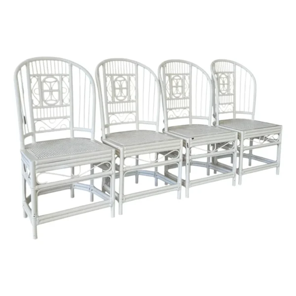 Pair of Vintage Painted Rattan Chippendale Style High Back Chairs With Cane Seats - Image 2