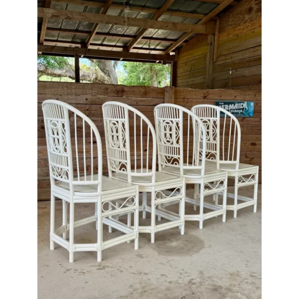 Pair of Vintage Painted Rattan Chippendale Style High Back Chairs With Cane Seats - Image 8