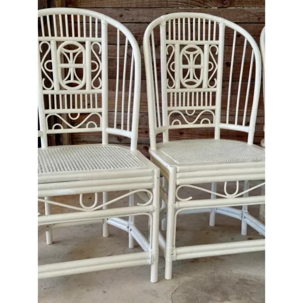 Pair of Vintage Painted Rattan Chippendale Style High Back Chairs With Cane Seats - Image 12