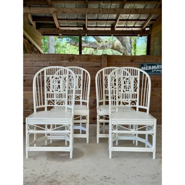 Pair of Vintage Painted Rattan Chippendale Style High Back Chairs With Cane Seats - Image 11
