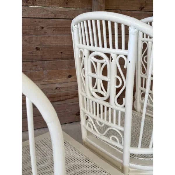 Pair of Vintage Painted Rattan Chippendale Style High Back Chairs With Cane Seats - Image 5