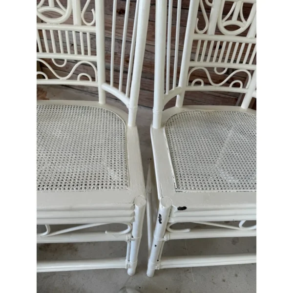 Pair of Vintage Painted Rattan Chippendale Style High Back Chairs With Cane Seats - Image 9