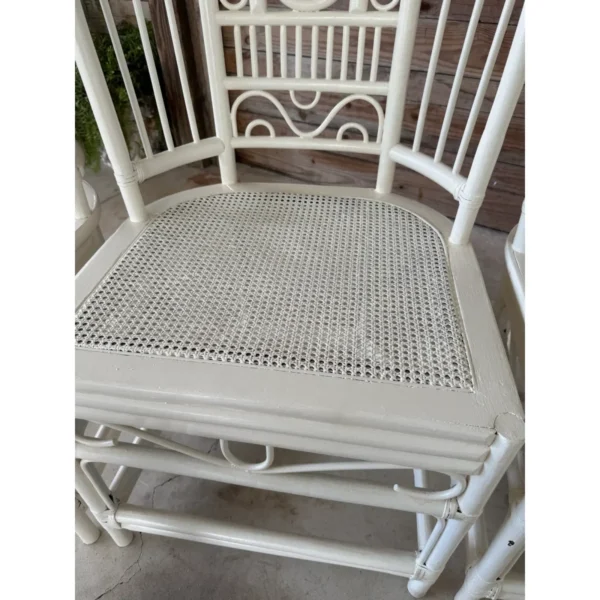 Pair of Vintage Painted Rattan Chippendale Style High Back Chairs With Cane Seats - Image 4