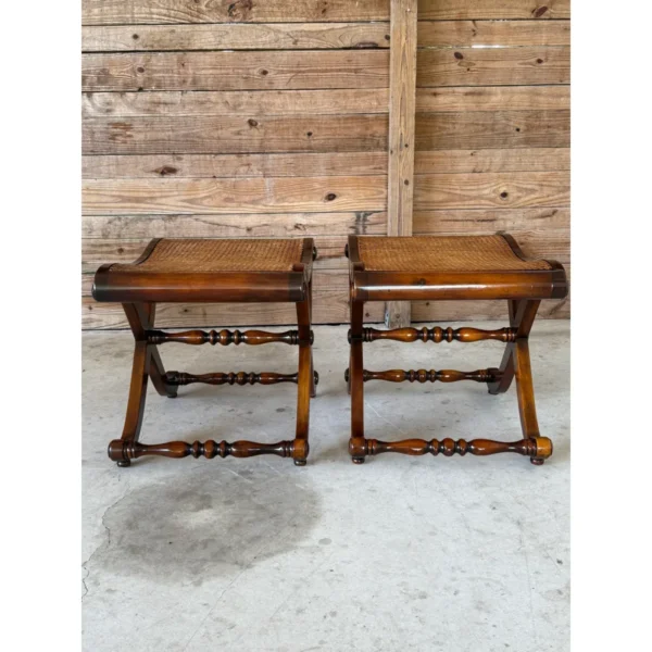 Regency Campaign-Style X-Base Cane Stools in the Manner of Gillows of Lancaster-Pair - Image 12