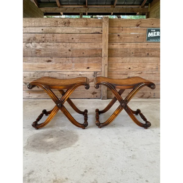 Regency Campaign-Style X-Base Cane Stools in the Manner of Gillows of Lancaster-Pair - Image 13