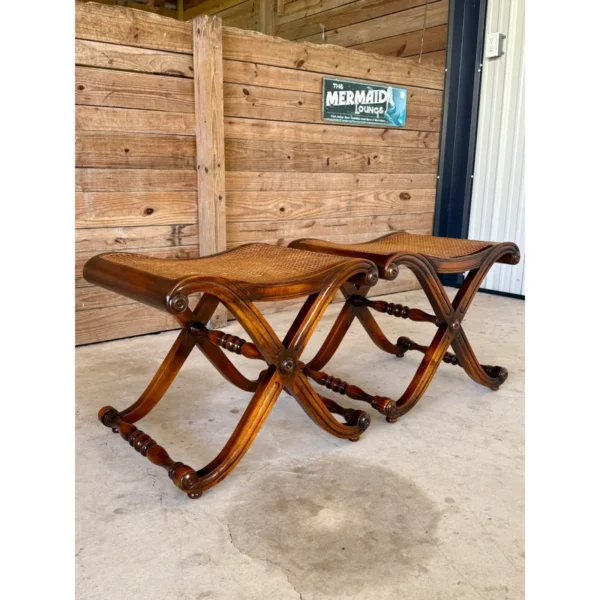 Regency Campaign-Style X-Base Cane Stools in the Manner of Gillows of Lancaster-Pair - Image 6