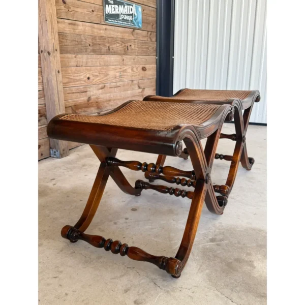 Regency Campaign-Style X-Base Cane Stools in the Manner of Gillows of Lancaster-Pair - Image 7