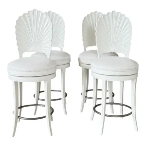Set of Four Mid-20th Century Coastal Regency Venetian Grotto Shell Back Swivel Counter Stools