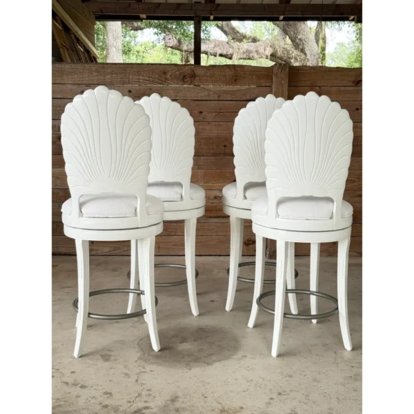 Set of Four Mid-20th Century Coastal Regency Venetian Grotto Shell Back Swivel Counter Stools - Image 13