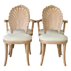 Set of Four Mid-20th Century Shell Carved Grotto Dining Chairs by Andre Originals