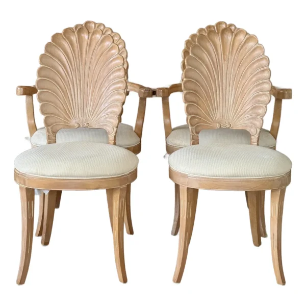 Set of Four Mid-20th Century Shell Carved Grotto Dining Chairs by Andre Originals