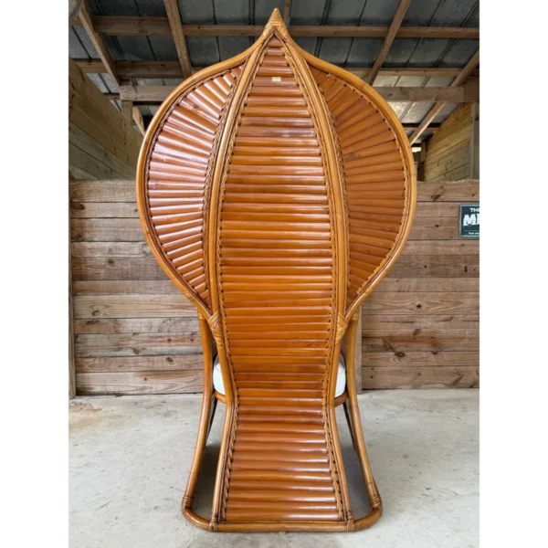 Vintage Bamboo Slat Cobra Rattan Fan Back Chair With New Sunbrella Cushion - Image 11