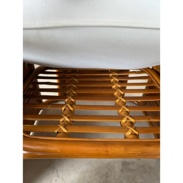 Vintage Bamboo Slat Cobra Rattan Fan Back Chair With New Sunbrella Cushion - Image 6