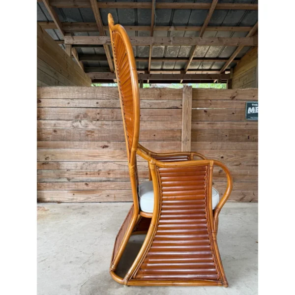 Vintage Bamboo Slat Cobra Rattan Fan Back Chair With New Sunbrella Cushion - Image 12