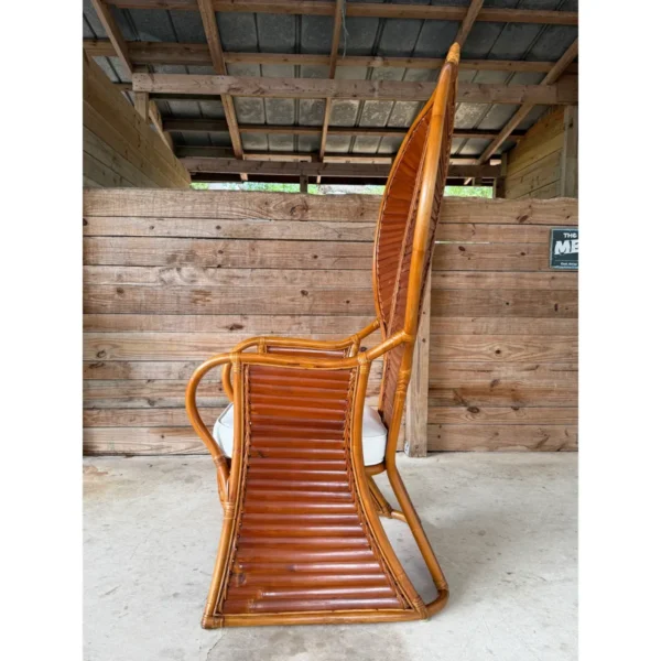 Vintage Bamboo Slat Cobra Rattan Fan Back Chair With New Sunbrella Cushion - Image 7