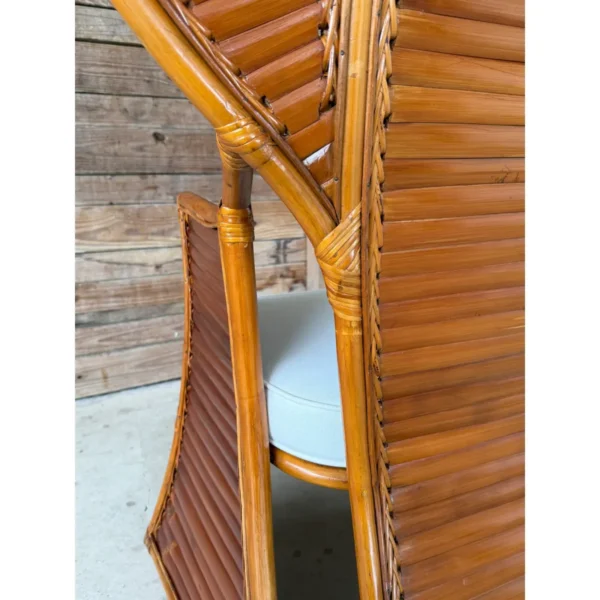 Vintage Bamboo Slat Cobra Rattan Fan Back Chair With New Sunbrella Cushion - Image 4