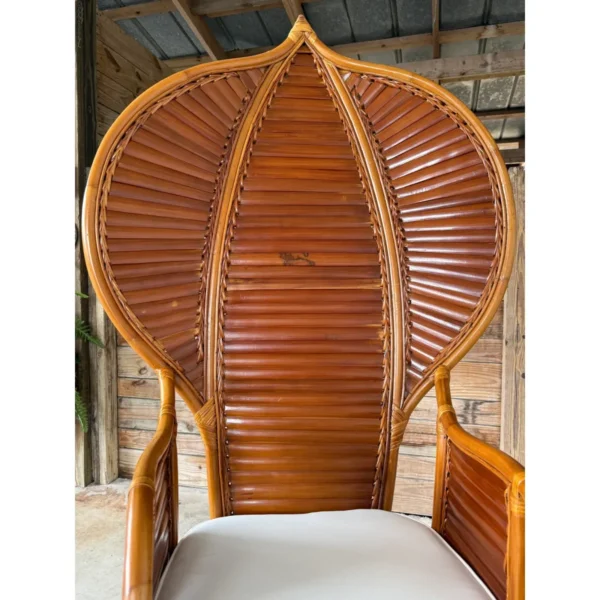 Vintage Bamboo Slat Cobra Rattan Fan Back Chair With New Sunbrella Cushion - Image 10