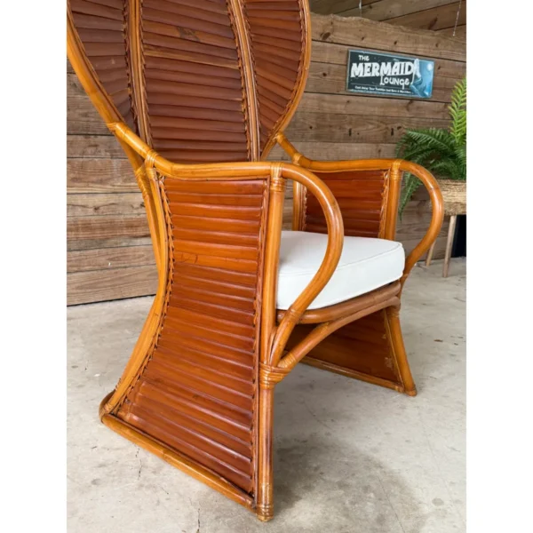 Vintage Bamboo Slat Cobra Rattan Fan Back Chair With New Sunbrella Cushion - Image 8