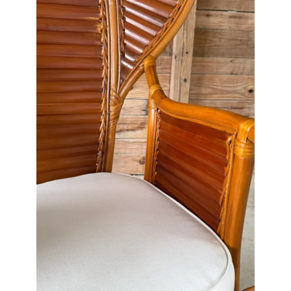 Vintage Bamboo Slat Cobra Rattan Fan Back Chair With New Sunbrella Cushion - Image 9