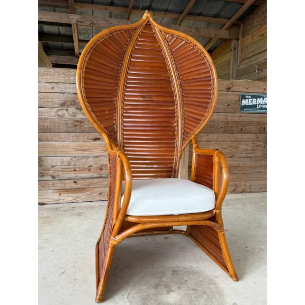 Vintage Bamboo Slat Cobra Rattan Fan Back Chair With New Sunbrella Cushion - Image 5