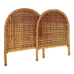Vintage Coastal Boho Large Braid Rattan Arched Twin Headboards-Pair